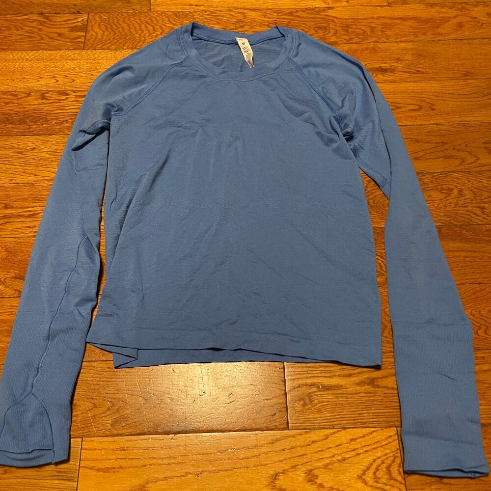 EUC Lululemon Swiftly Tech Long Sleeve Shirt 2.0 Waist Race Sz 6 Blue